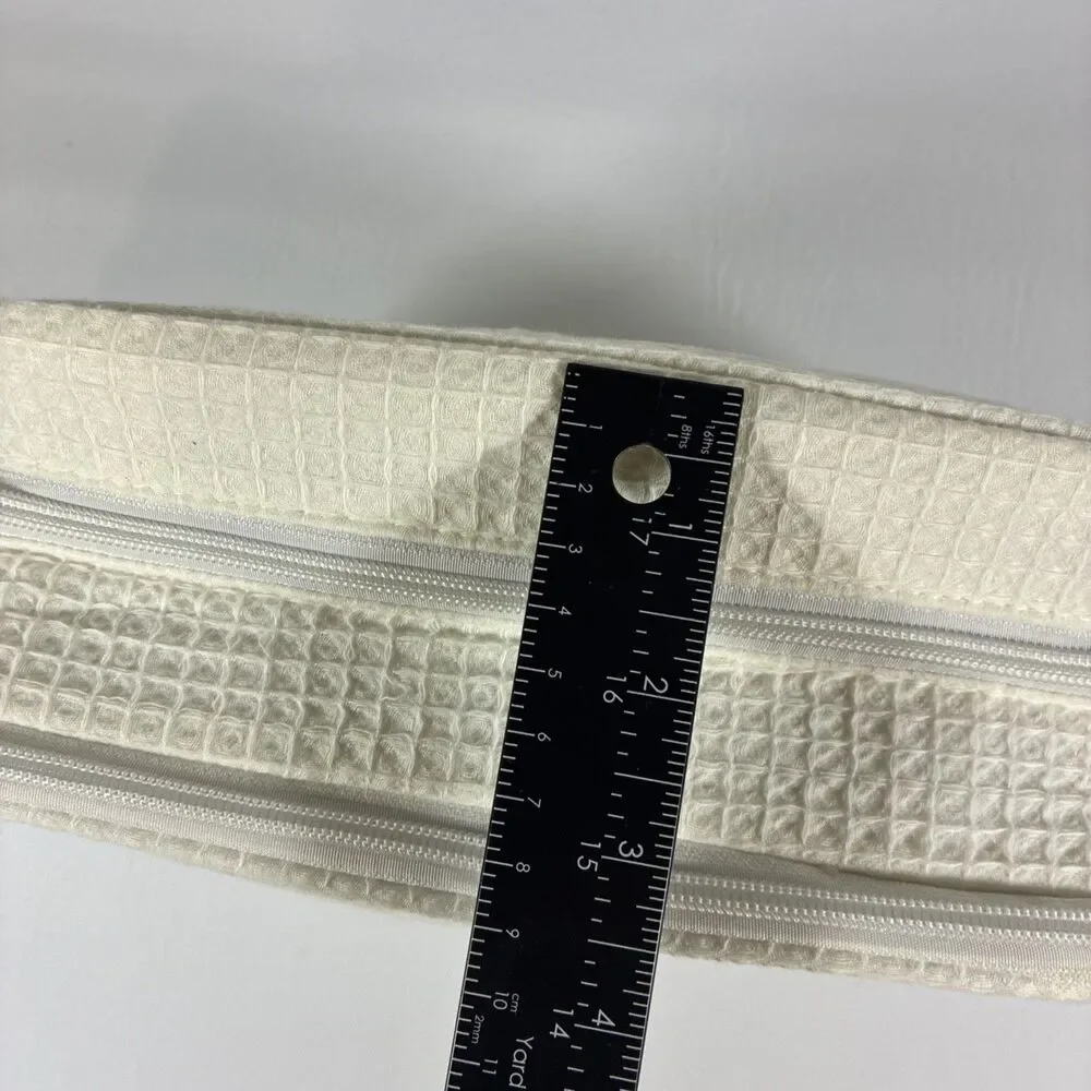 Terry Town Waffle Weave Cosmetic Makeup Travel Bag Double Zip Cream Cotton Blend